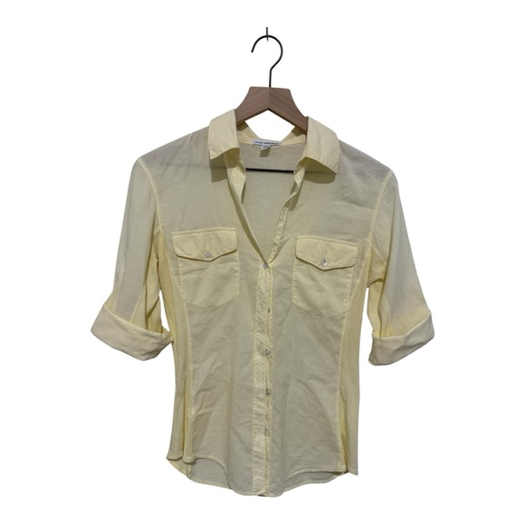 James Perse Standard Button Front Shirt Size 3 (Large) Yellow Cotton Roll Sleeve - Picture 1 of 9